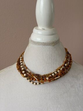 Italian Designer Multi-Strand Statement Choker – Earth Tone Beaded Layers